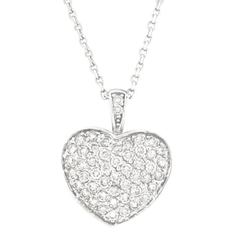 1.30 Carat Natural Diamond Puffed Heart Necklace Pendant 14K White Gold G SI